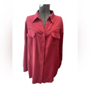 Autograph woman 2X ladies linen type casual button down fall burnt red shirt